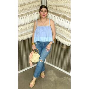 Talulah Blue Cotton Tank Top Medium Spaghetti Strap Gathered Neckline NWOT